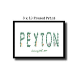 The image is a framed print with the name "Peyton" written in a creative and artistic way using various plant-like elements.