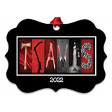 The image is a framed collage of various images, including a hammer, a skeleton, a ghost, and a skull, arranged to spell out the word "TALIS".
