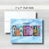 Birthday Card ~ Flat Cards ~ Aqua, Blue & Purple