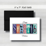 Personalized Sixteen Birthday Card ~ Flat Cards ~ Blue & Red