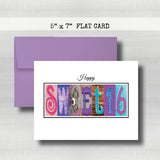 PERSONALIZED Sweet 16 Birthday Card ~  Cards ~ Aqua, Blue & Purple