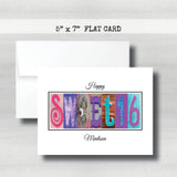 PERSONALIZED Sweet 16 Birthday Card ~  Cards ~ Aqua, Blue & Purple