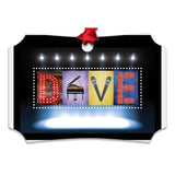 The image is a collage of various images, including a piano, a microphone, and a stage, arranged to spell out the word "DAVE".