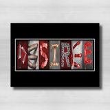 The image is a collage of various images arranged to spell out the word "DESIRE".