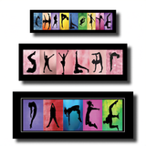 a collection of silhouetted figures performing various acrobatic poses, arranged in a visually appealing manner.