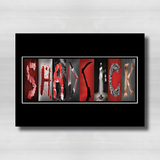 The image is a collage of various images that spell out the word "SHARK".