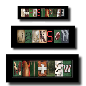 a collage of various sports-related images, including footballs, baseballs, and other sports equipment, arranged to spell out the name 'CHRISTOPHER'.