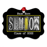 A black and white decorative frame with the word "SENIOR" spelled out in a creative, artistic way.