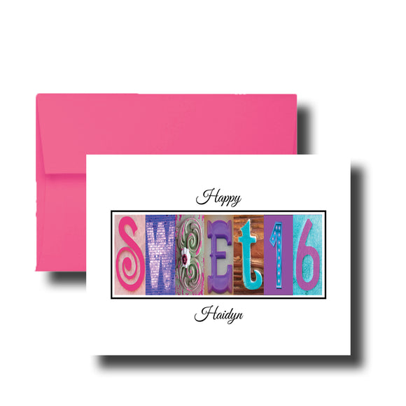 The image is a birthday card with the word 