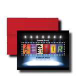 A red envelope with a black background and a gradient of colors, featuring the word "BEAR" spelled out using various objects such as a microphone, a film reel, and a ticket.