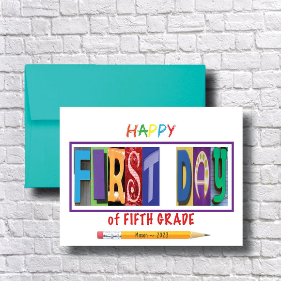 First Day of Fifth Grade Personalized Card, Congrats, Greeting, Class of 2037, 2025, 2025, School Year, Beginning, New God Daughter Son