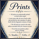 a sign that says prints all prints are professionally printed on tissue paper