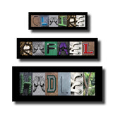 a collage of various images arranged to spell out the name "HADDIE" in a creative and visually appealing manner.