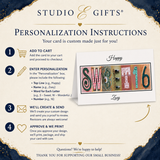 The image is a personalizedization instructions card for a gift, featuring a variety of options for customizing a card.