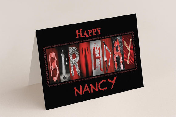 Personalized Horror Movie Birthday Card, Creepy, Slasher, Ghost, Bloody, Skeleton, Exorcist, Psycho, True Crime, Scream, Haunted, Custom