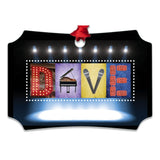 The image is a collage of various images, including a piano, a microphone, and tickets, arranged to spell out the word "DIVE".