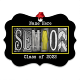 A black and white decorative frame with the word "SENIOR" spelled out in a creative, artistic way.