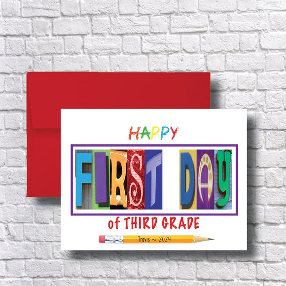 First Day of Third Grade Personalized Card, Congrats, Greeting, Class of 2036, 2025, 2025, New School Year, Beginning, God Daughter Son