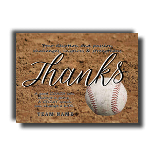 The image is a baseball-themed graphic with a text overlay that reads "Thanks" and "A good coach can inspire a great team, can change a life." The text is written in a cursive font and is placed over a baseball image.