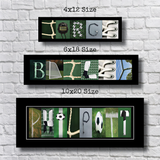 three framed name art pieces, each with a different size and design. The names are "JACK", "BARLEY", and "PHILIPTOTT".
