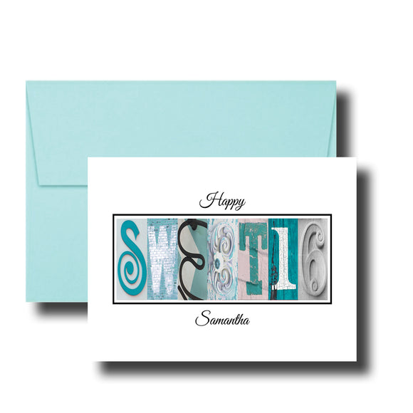 A greeting card with the word 