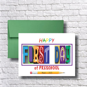 First Day of Preschool Personalized Card, Congrats, Greeting, Class of 2036, 2025, 2025, New School Year, Beginning, God Daughter Son