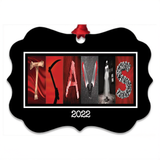 The image is a black and white frame with the word "TALIS" spelled out using various images, including a hammer, a sword, a skeleton, and a skull.