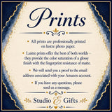The image is a promotional poster for a company called Studio & Gifts, which offers professionally printed prints on lustre photo paper.