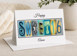 16th Birthday Custom Card, Personalized Greeting Card, Blue Yellow