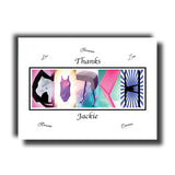 A personalized name art piece featuring the name Jackie, with various gymnastics-related images arranged to spell out the name.