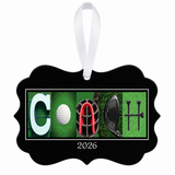 Golf coach ornament with 2026 sample date and white ribbon