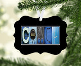 Personalized swimming coach metal Christmas ornament with COACH letter art