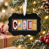 Personalized red volleyball coach metal Christmas ornament with COACH letter art