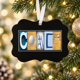 Personalized blue volleyball coach metal Christmas ornament with COACH letter art