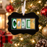 Personalized green volleyball coach metal Christmas ornament with COACH letter art