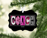 Personalized competitive cheer coach ornament with 2026 sample date and white ribbon
