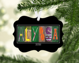 Personalized softball ALYSSA letter art ornament with 2026 date and white ribbon