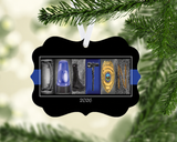 Personalized police officer DALTON letter art ornament with 2026 date and white ribbon