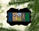 ETHAN hunting letter art ornament with white ribbon