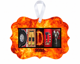 DADDY firefighter photographic letter art ornament 2026 with white ribbon