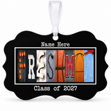 Freshman basketball photographic letter art Class of 2027 ornament with white hanging ribbon