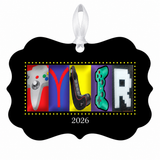 Personalized video game photographic letter art ornament, 2026, white hanging ribbon, sample0