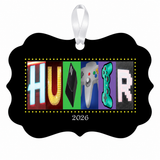Personalized video game photographic letter art ornament, 2026, white hanging ribbon, sample1