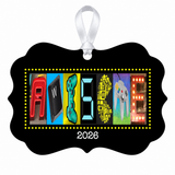 Personalized video game photographic letter art ornament, 2026, white hanging ribbon