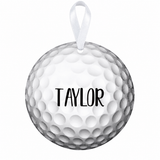 Taylor personalized flat metal golf ball ornament white ribbon