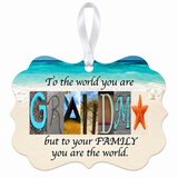 Grandma Beach photographic letter art ornament with white ribbon