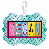 MEGAN makeup name ornament with white ribbon