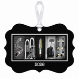 Personalized SMITH mechanic photographic letter art ornament, 2026, white ribbon on solid white background