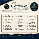 Studio E Gifts ornament font collection with 15 personalization font styles