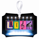 Personalized theater letter art ornament with LISA sample name and white ribbon